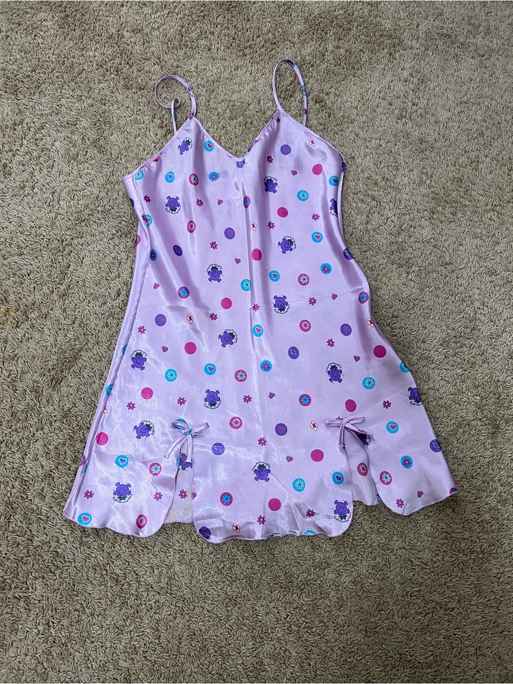 Lavender Polka Dot Satin Chemise with Adjustable Straps